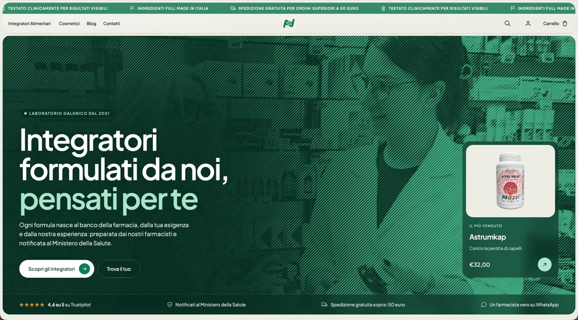 La homepage di Farmacia Nazzi su Shopify dopo la migrazione da WooCommerce